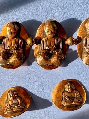 Rare, Vtg 1950s SOLID COPPER Buddha Panel Bracelet and Clip-on Earrings, MCM